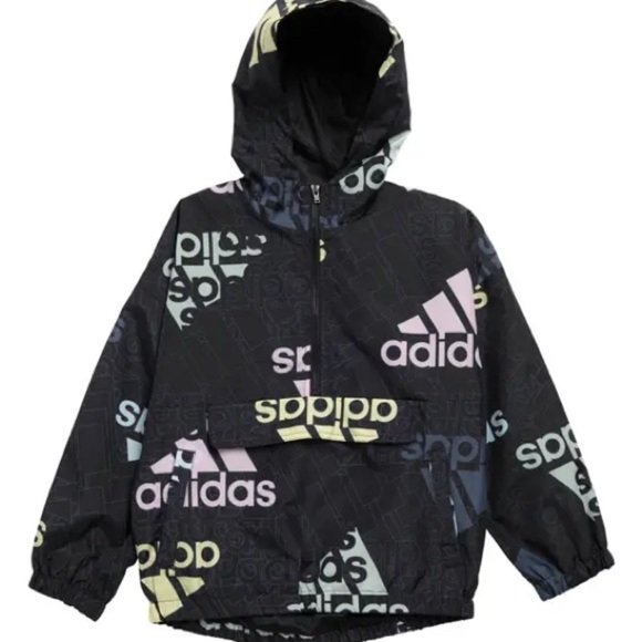 KIDS' WINDBREAKER POPOVER PULLOVER IN BLACK MULTI 7/8 - Picture 1 of 9
